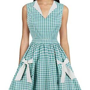 Wellwits 1950s Style Lapel V-Neck Plaid Swing Dress with Pockets
